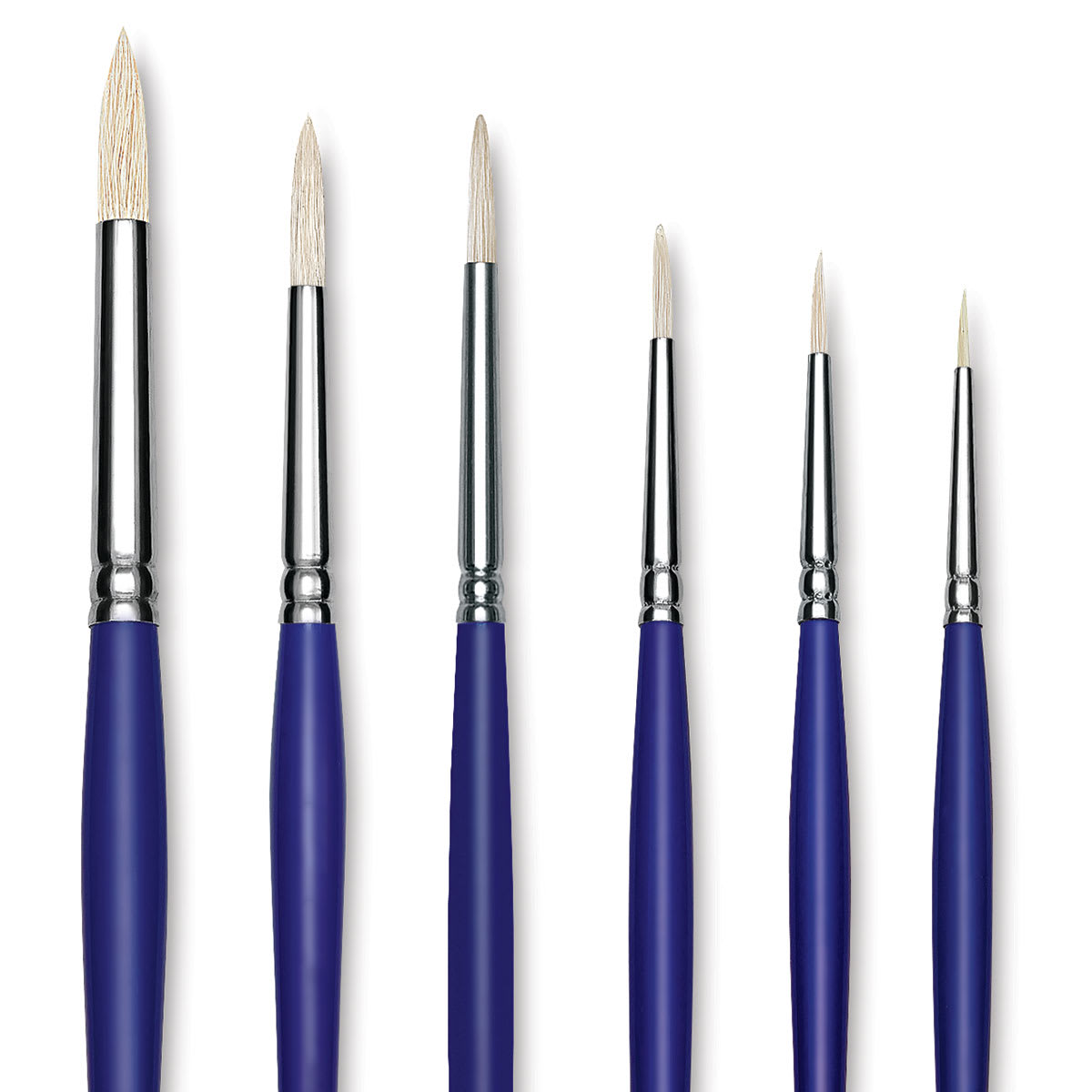 Blick Scholastic White Bristle Brush Set - Round, Set of 6 close up