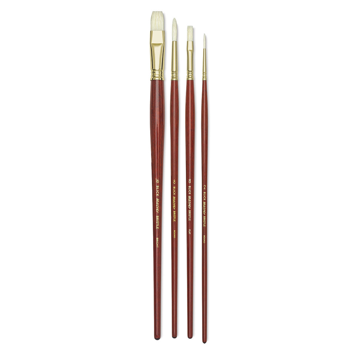 Blick Master Bristle Brushes - Set of 4 brushes shown upright Blick Master Bristle Brushes - Set of 4 brushes shown upright