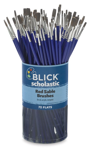 Blick Scholastic Red Sable Brushes - Flats, Canister of 72, Long Handle