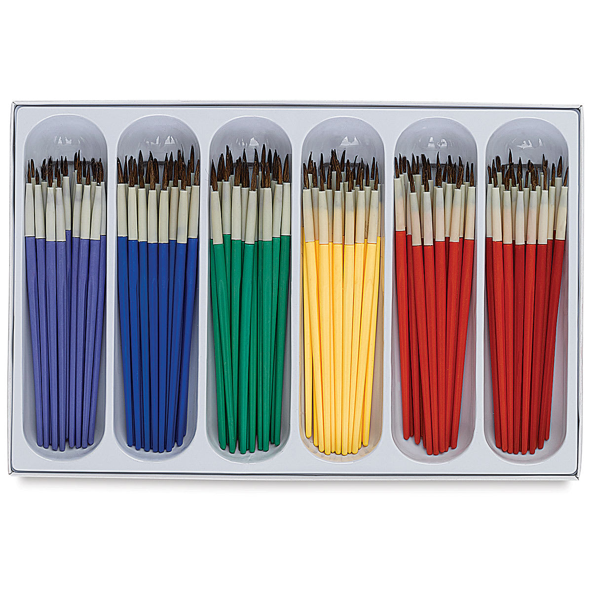 Royal Langnickel Natural Hair Classroom Value Packs - 144 Assorted Rounds shown in Storage tray
