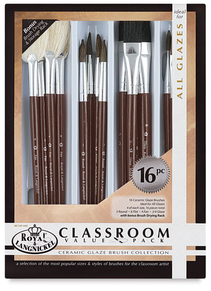 Ceramic Glaze Brushes Classroom Value Pack - Front of package of set of 16 Brushes
