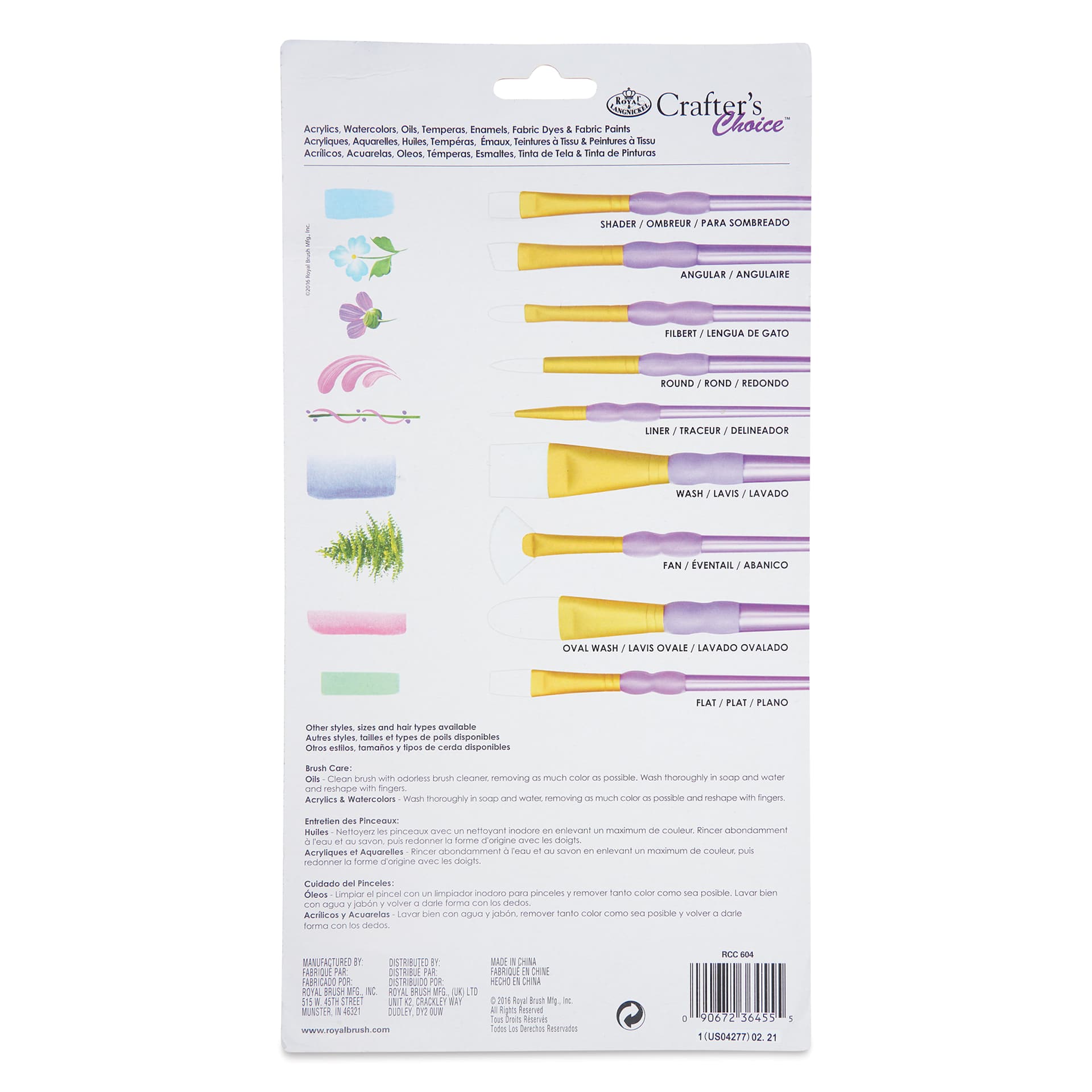 Royal & Langnickel Crafter's Choice White Taklon Brushes - Super Value Pack, back of the packaging
