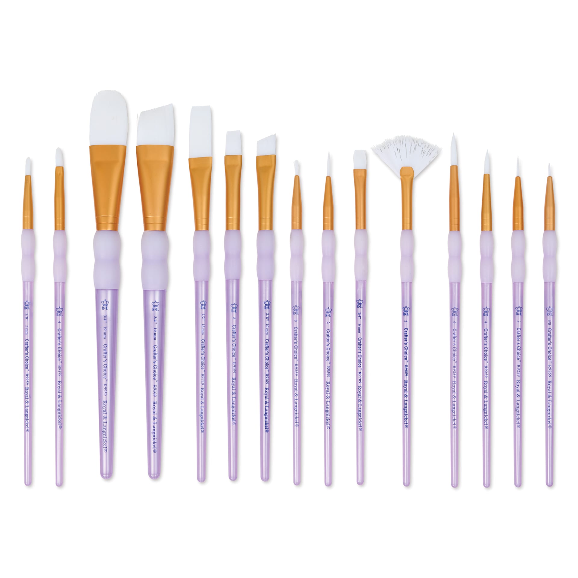Royal & Langnickel Crafter's Choice White Taklon Brushes - Super Value Pack, brushes laid out