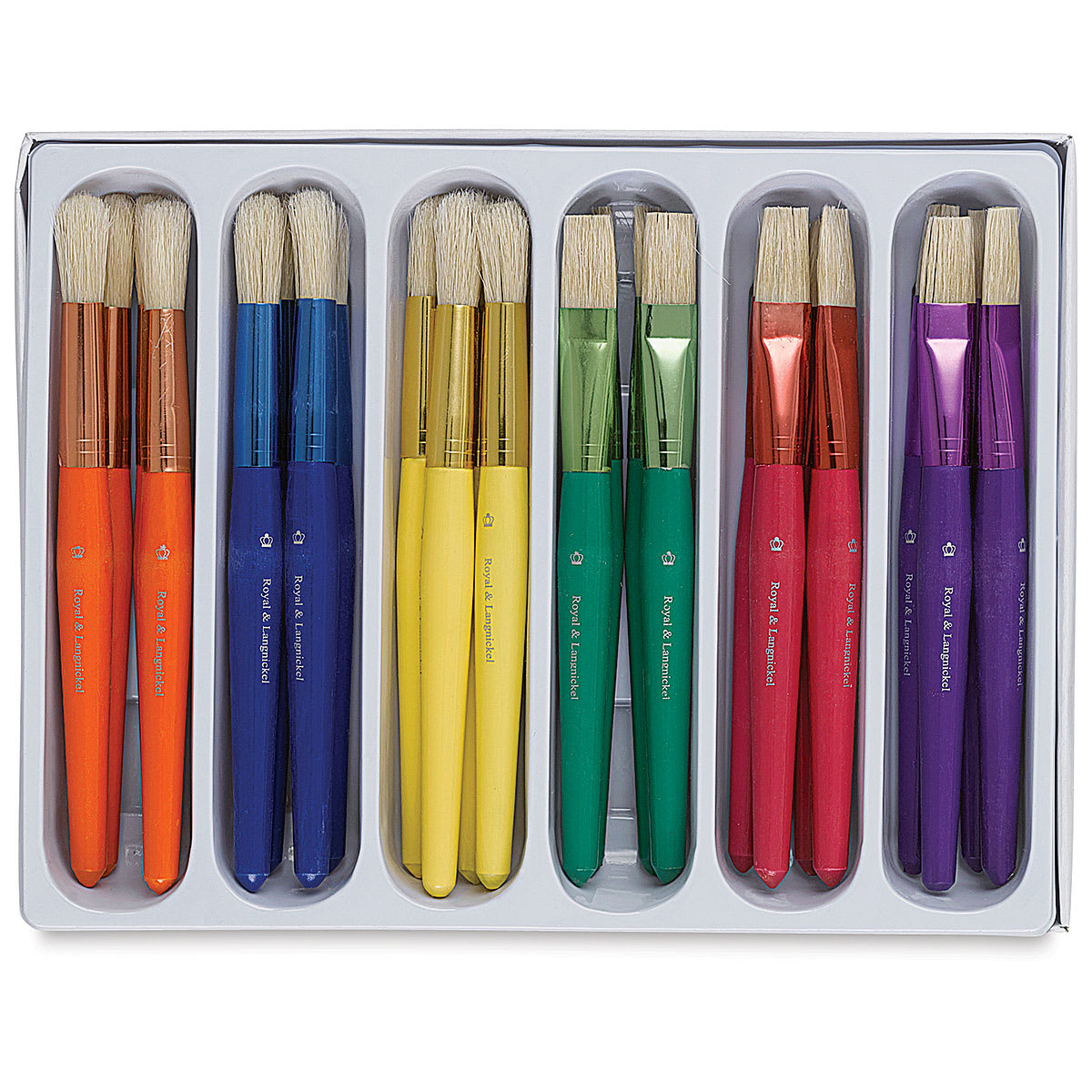Royal & Langnickel White Bristle Classroom Value Packs - 24 Chubby brushes shown in tray