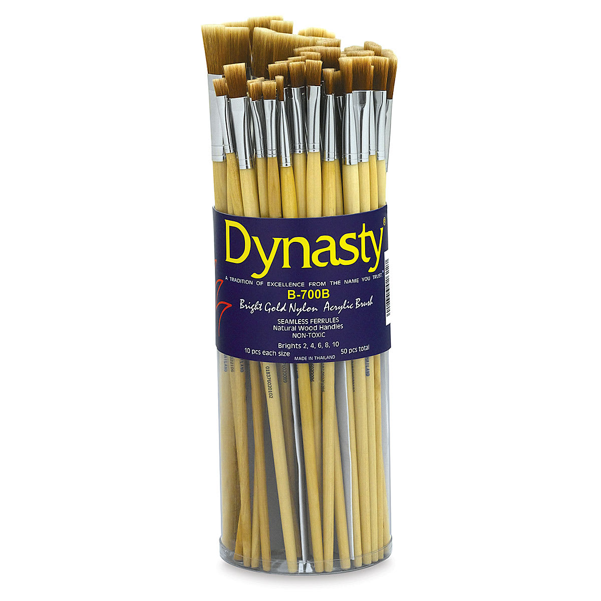 Dynasty Bright Gold Nylon Acrylic Brush Canisters - Front of canister of Bright brushes