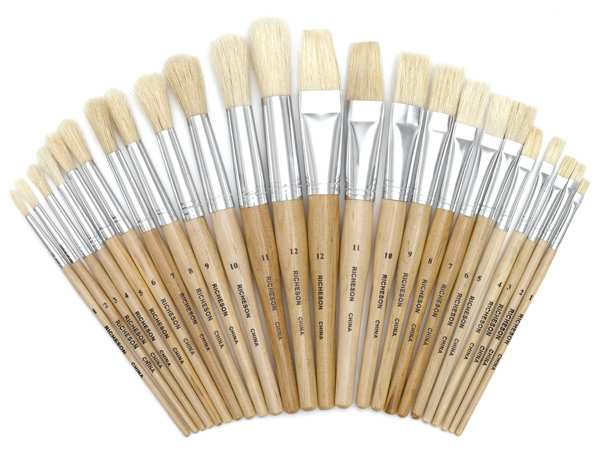 24 Piece White Bristle Brush Assortment - shown upright in fan shape