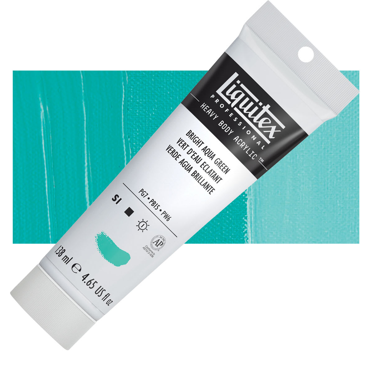 Liquitex Heavy Body Artist Acrylic - Bright Aqua Green, 4.65 oz tube and swatch