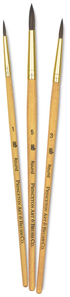 Princeton Real Value Synthetic Pony Round Brush Set of 3, short handle. Includes Round 1, 3, and 5.