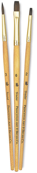 Princeton Real Value Synthetic Pony Brushes, set of 3, short handle. Includes Round 3, and Shader 2 and 6.