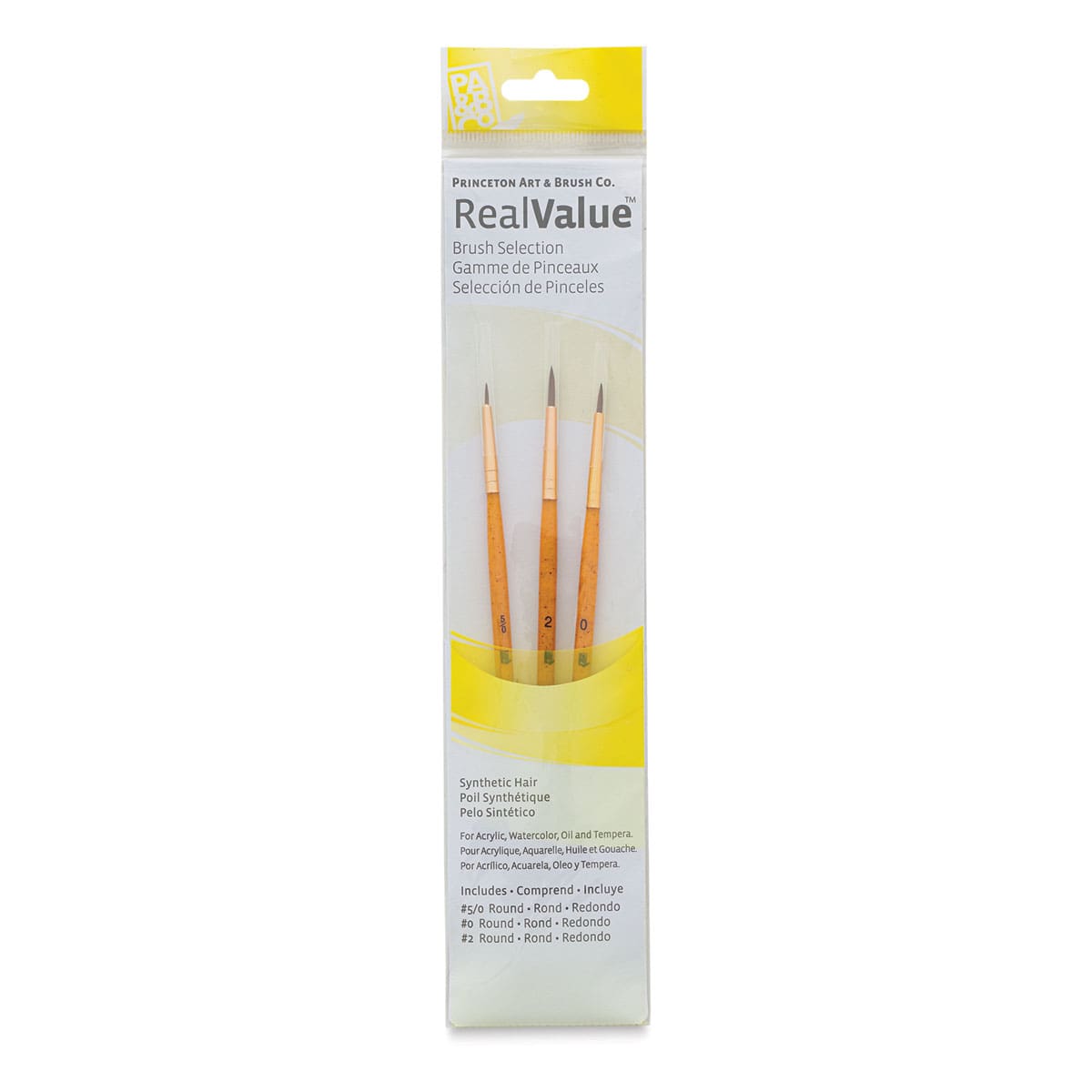 Princeton Real Value Brush Set - 9105, Synthetic Sable, Short Handle, Set of 3 front of package