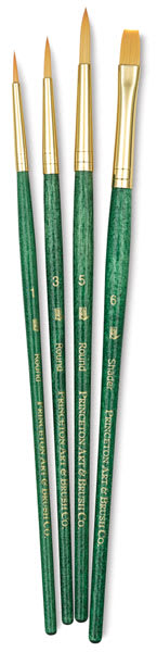 Princeton Real Value Golden Taklon Brush set of 4, short handle.  Includes Round 1, 3, and 5, and Shader 6.