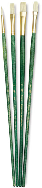 Princeton Real Value Brushes. Set of 4, long handle. Includes Round 2, Flat 4, Filbert 4, and Bright 6 Princeton Real Value Brushes. Set of 4, long handle. Includes Round 2, Flat 4, Filbert 4, and Bright 6