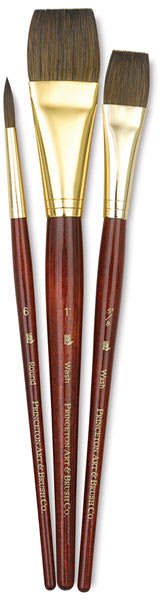 Princeton Real Value Synthetic Pony Brush, set of 3, short handle. Includes Round 6, and Wash 5/8 and 1.