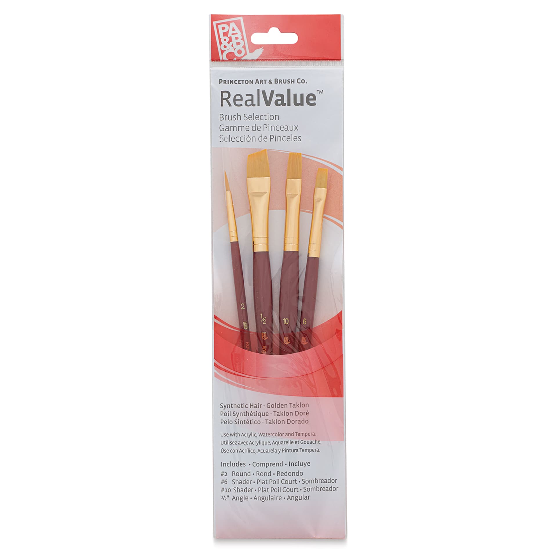 Princeton Real Value Brush Set - 9123, Golden Taklon, Short Handle, Set of 4