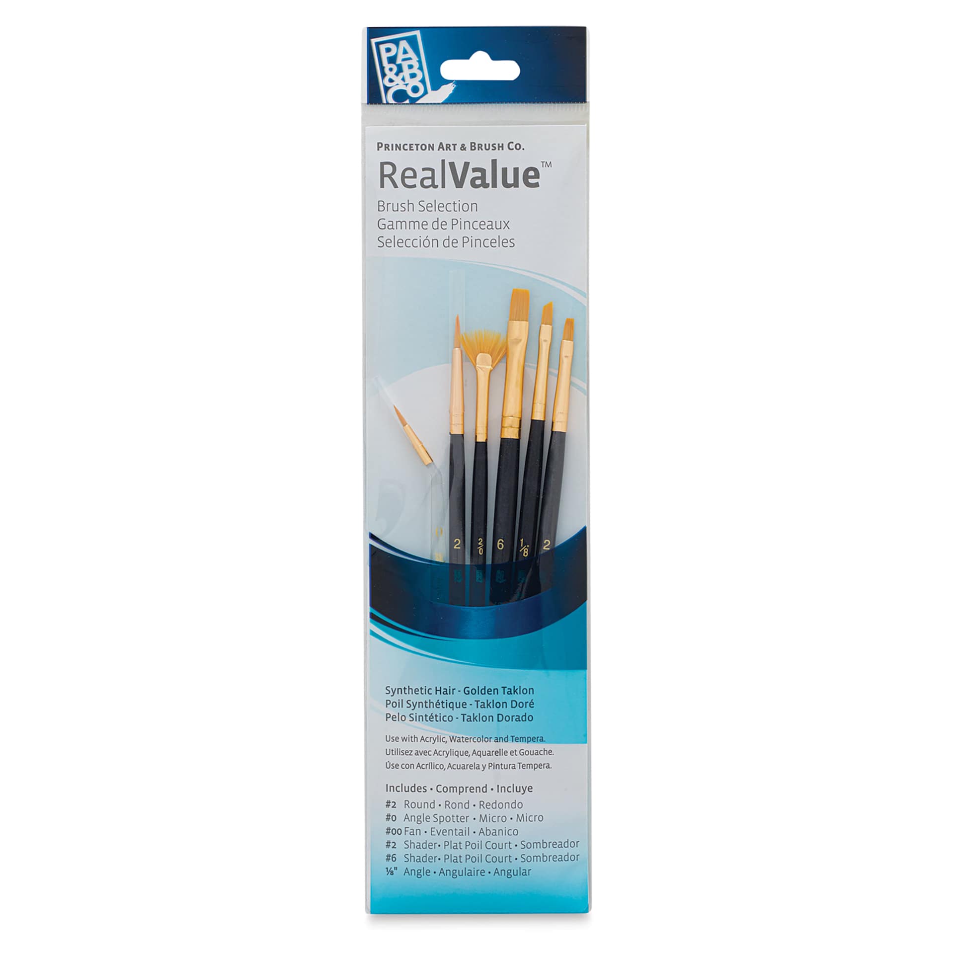 Princeton Real Value Brush Set - 9133, Golden Taklon, Short Handle, Set of 6