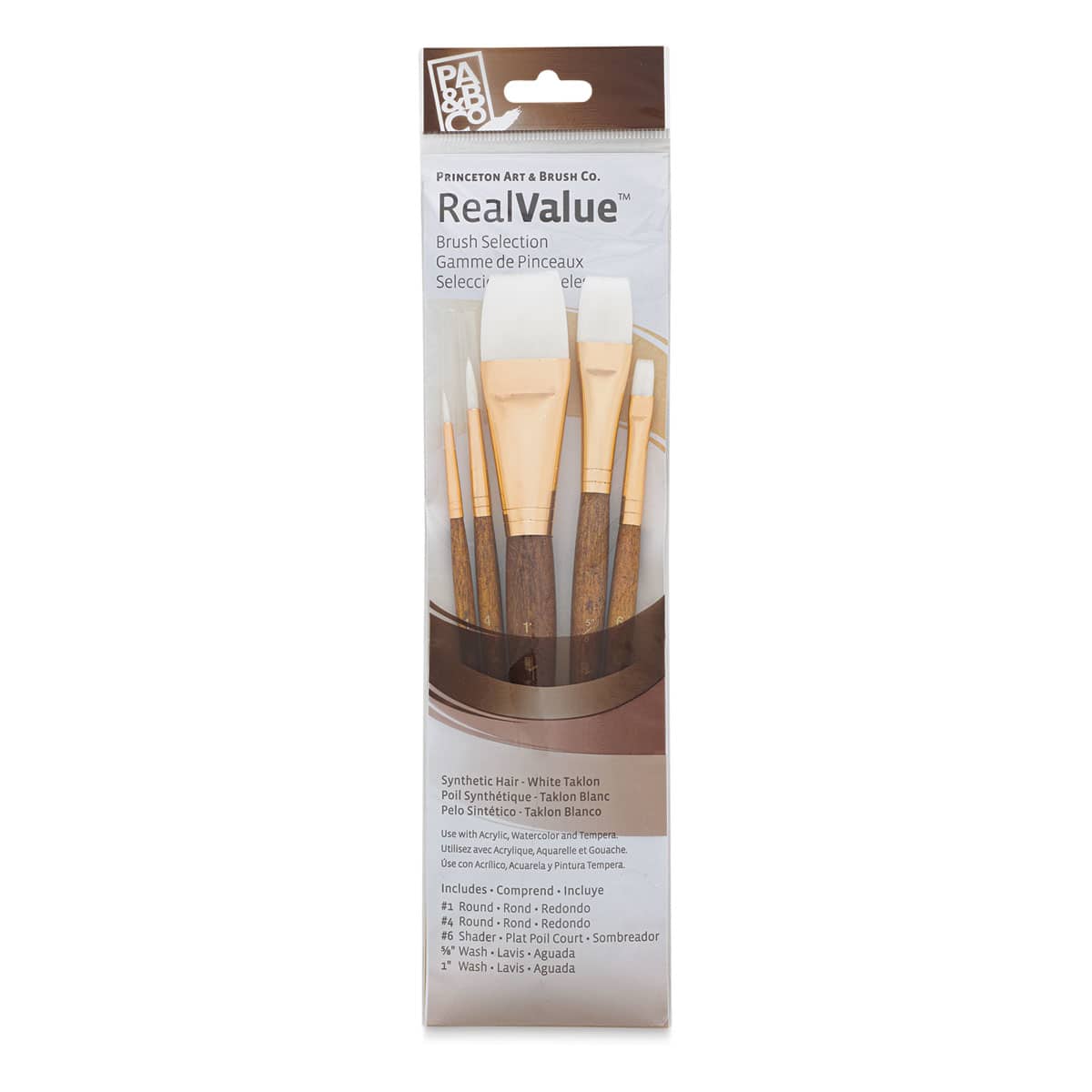 Princeton Real Value Brush Set - 9144, White Taklon, Short Handle, Set of 5 close up