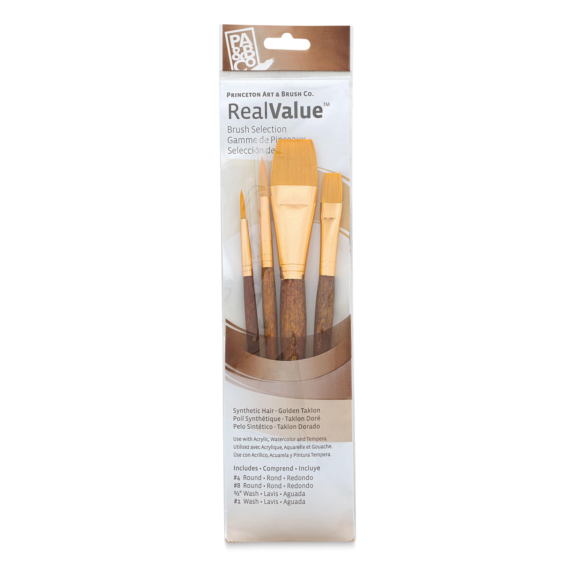 Princeton Real Value Brush Set - 9146, Golden Taklon, Short Handle, Set of 4