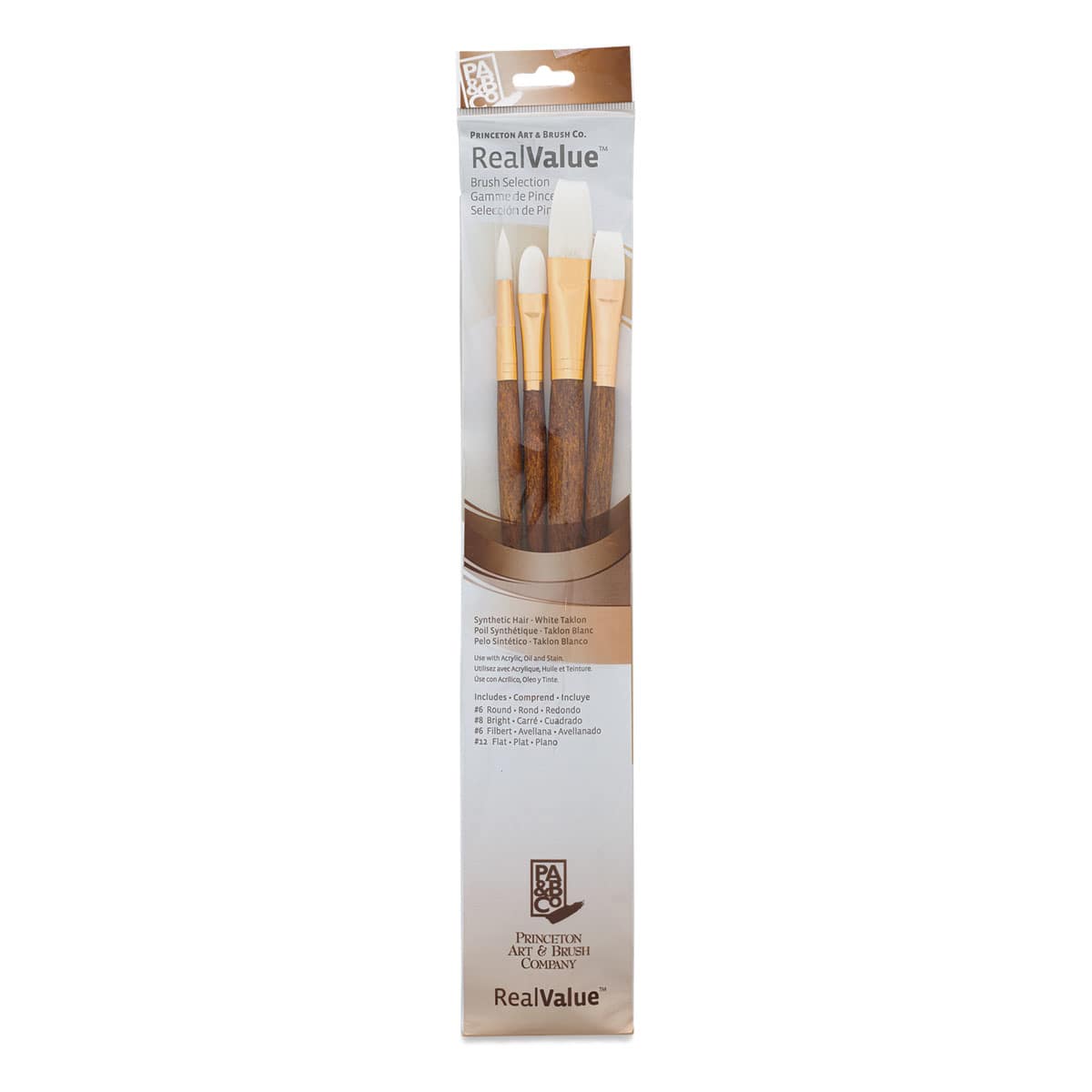 Princeton Real Value Brush Set - 9147, White Taklon, Long Handle, Set of 4 close up