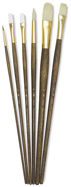 Princeton Real Value Combination Brush Set of 6, long handle. Includes a Synthetic Sable Round 2; Synthetic White Taklon Flat 4 and Filbert 4; and Natural Bristle Round 6, Filbert 12, and Bright 8.
Princeton Real Value Combination Brush Set of 6, long handle. Includes a Synthetic Sable Round 2; Synthetic White Taklon Flat 4 and Filbert 4; and Natural Bristle Round 6, Filbert 12, and Bright 8.