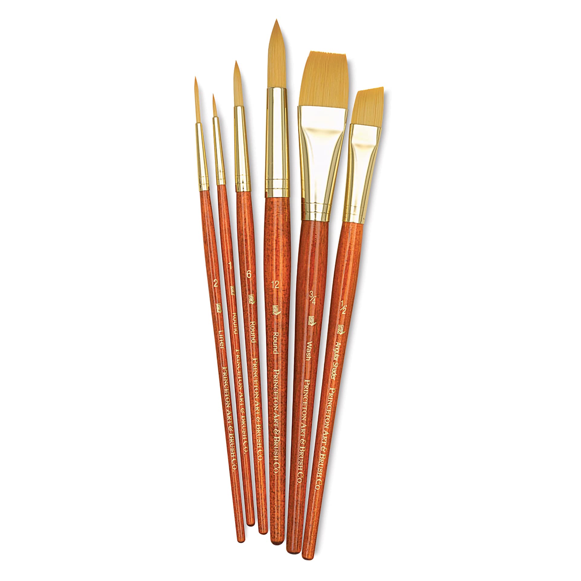 Princeton Real Value Brush Set - 9153, Golden Taklon, Short Handle, Set of 6