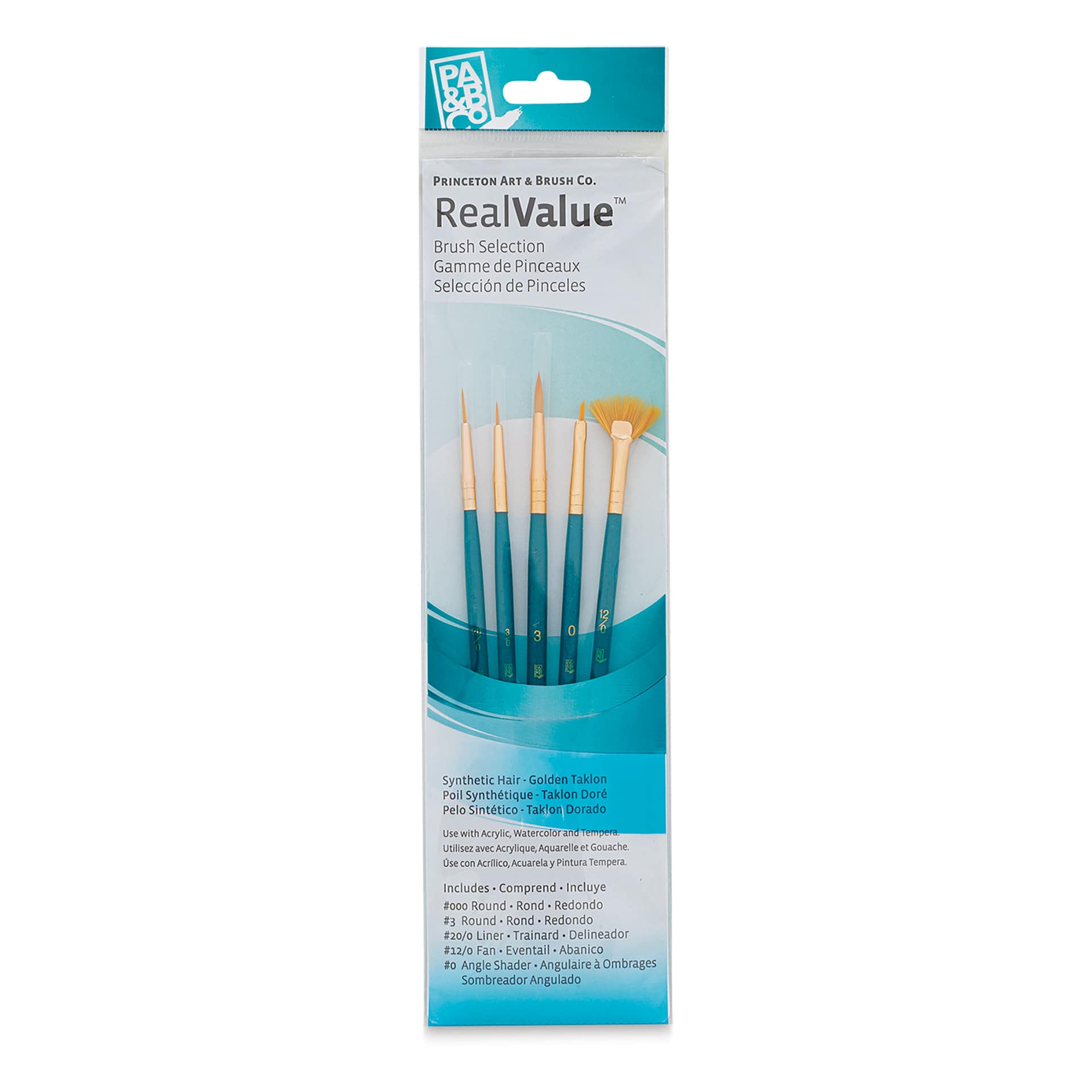 Princeton Real Value Brush Set - 9170, Golden Taklon, Short Handle, Set of 5