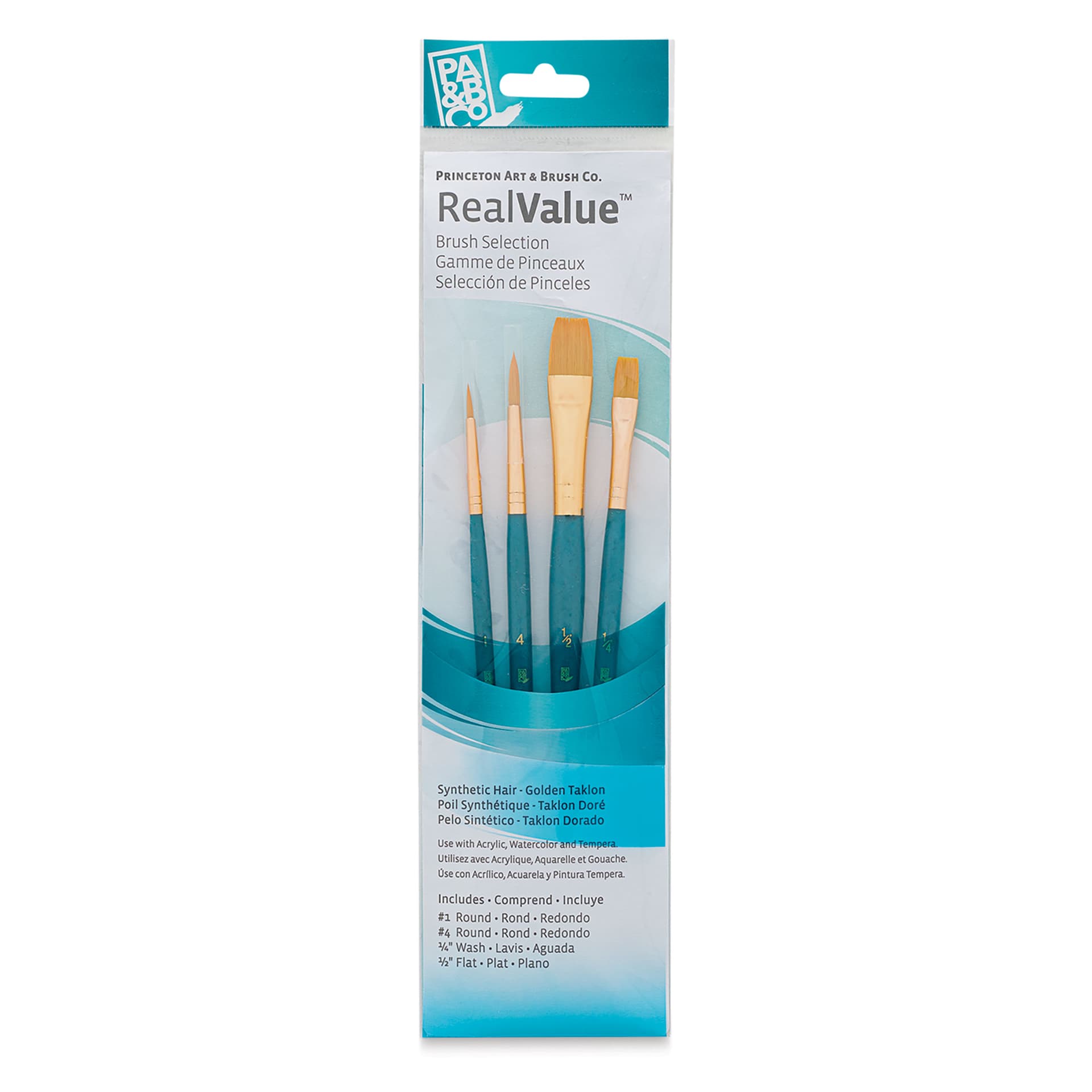 Princeton Real Value Brush Set - 9171, Golden Taklon, Short Handle, Set of 4