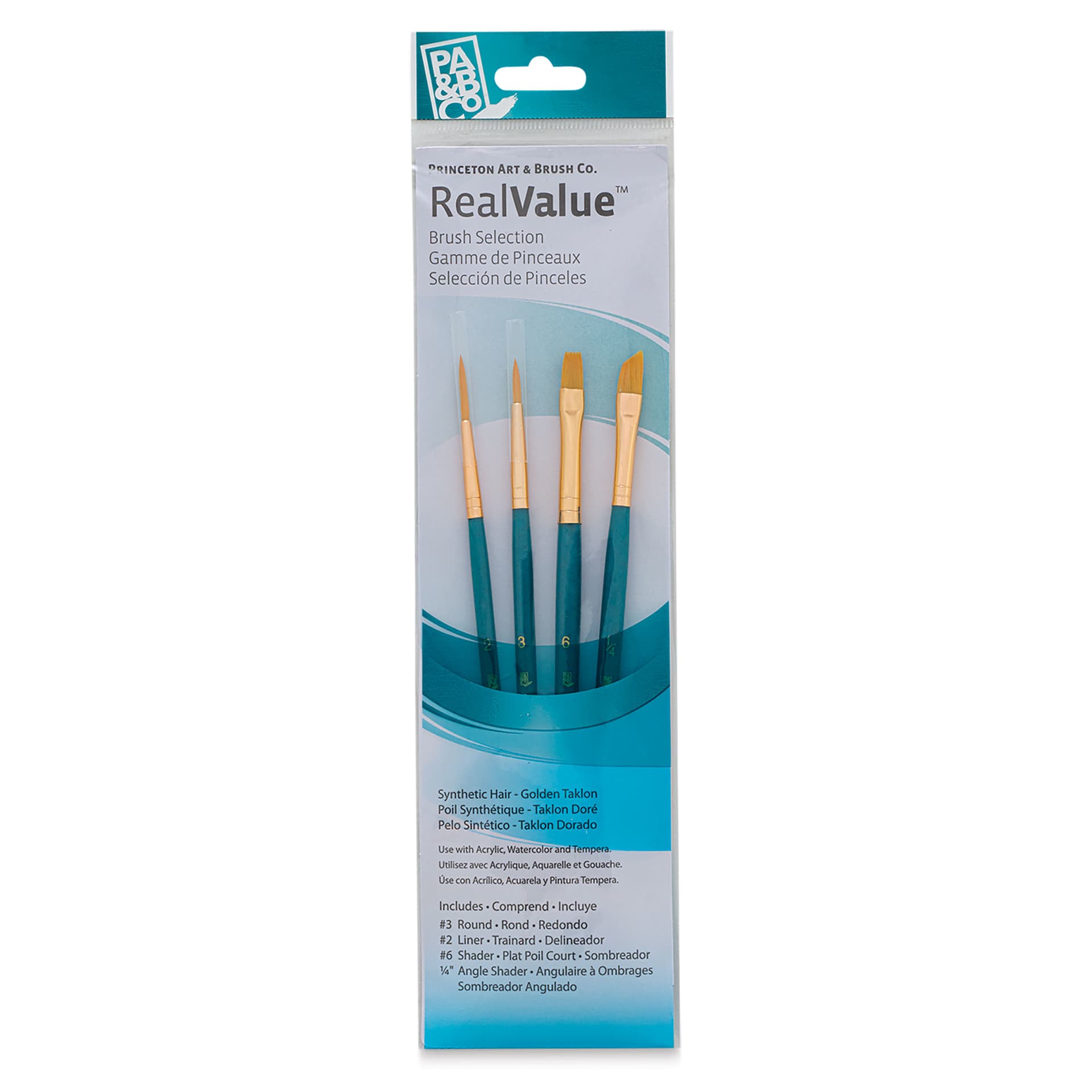 Princeton Real Value Brush Set - 9173, Golden Taklon, Short Handle, Set of 4