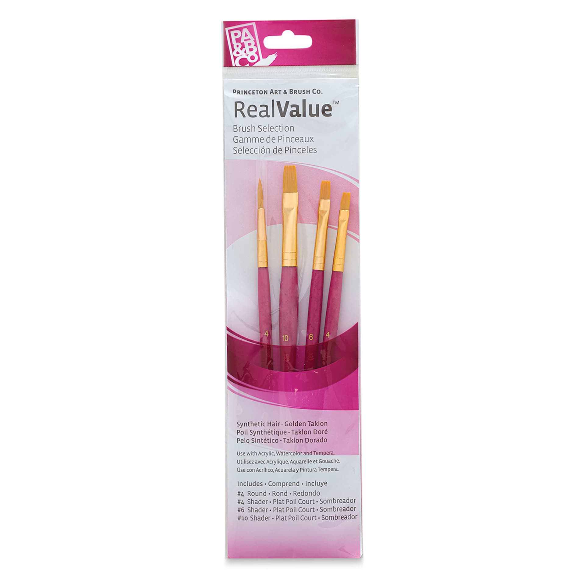 Princeton Real Value Brush Set - 9181, Golden Taklon, Short Handle, Set of 4