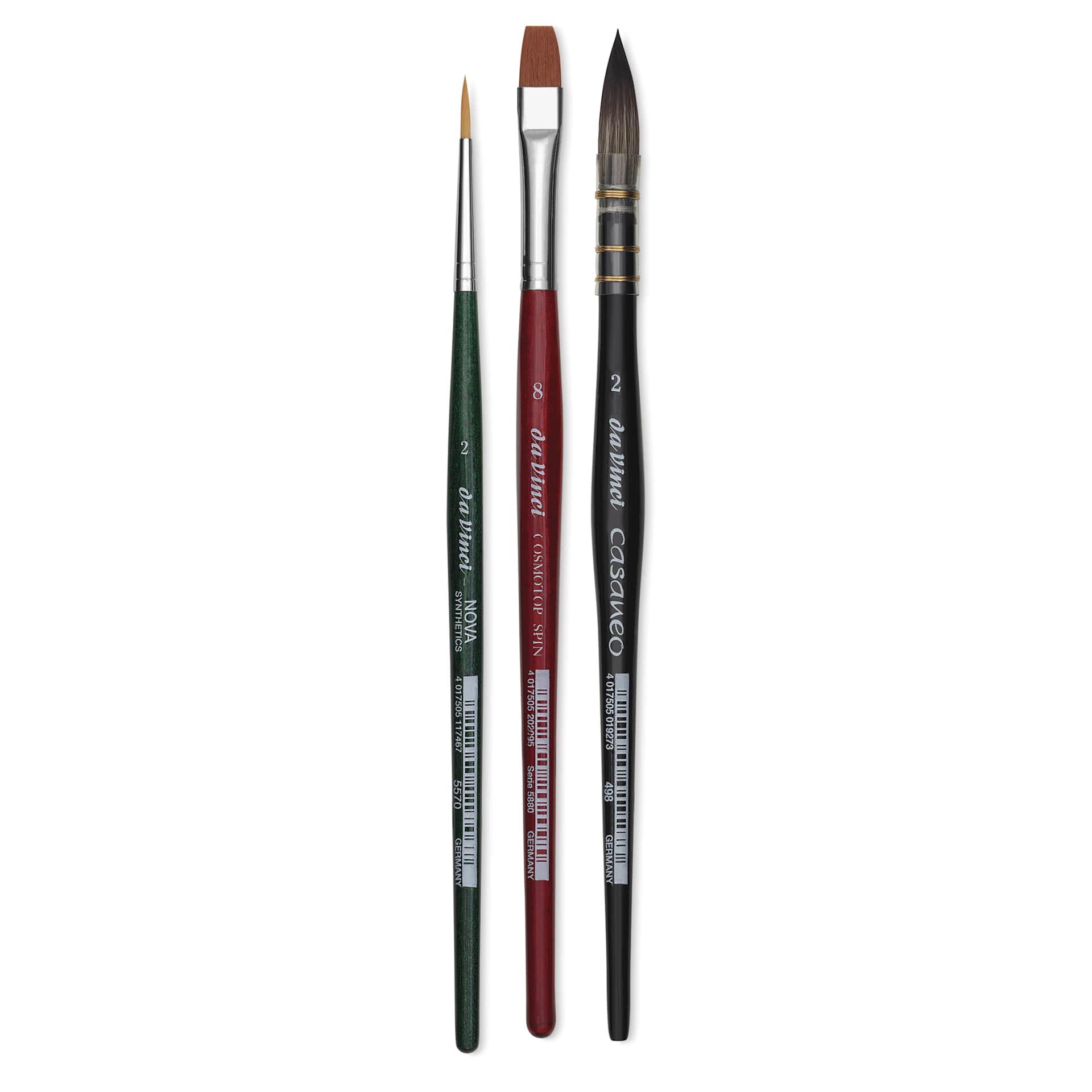 Da Vinci Botanical Art Synthetic Watercolor Brushes - Set of 3, brushes laid out