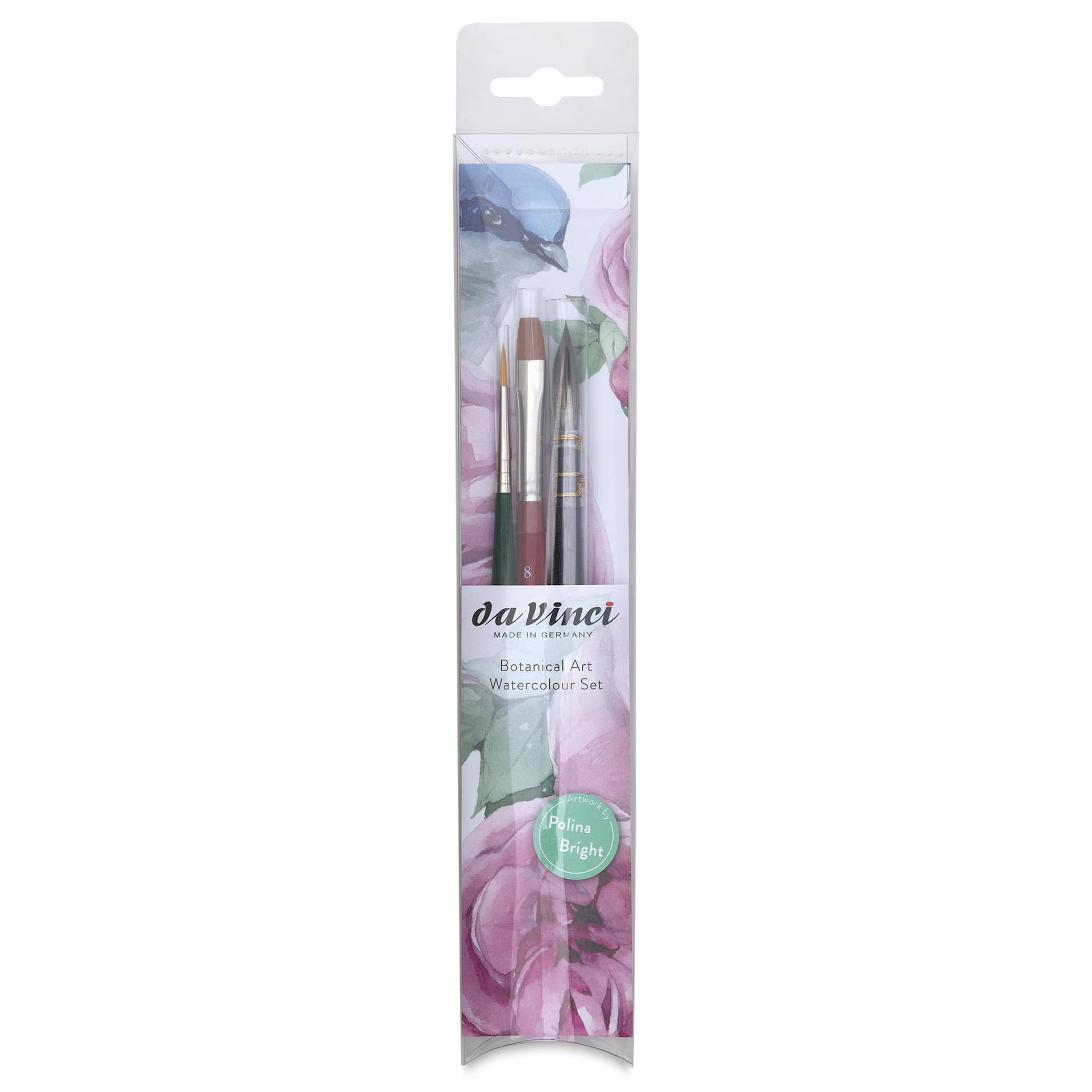 Da Vinci Botanical Art Synthetic Watercolor Brushes - Set of 3, front of the packaging Da Vinci Botanical Art Synthetic Watercolor Brushes - Set of 3, front of the packaging