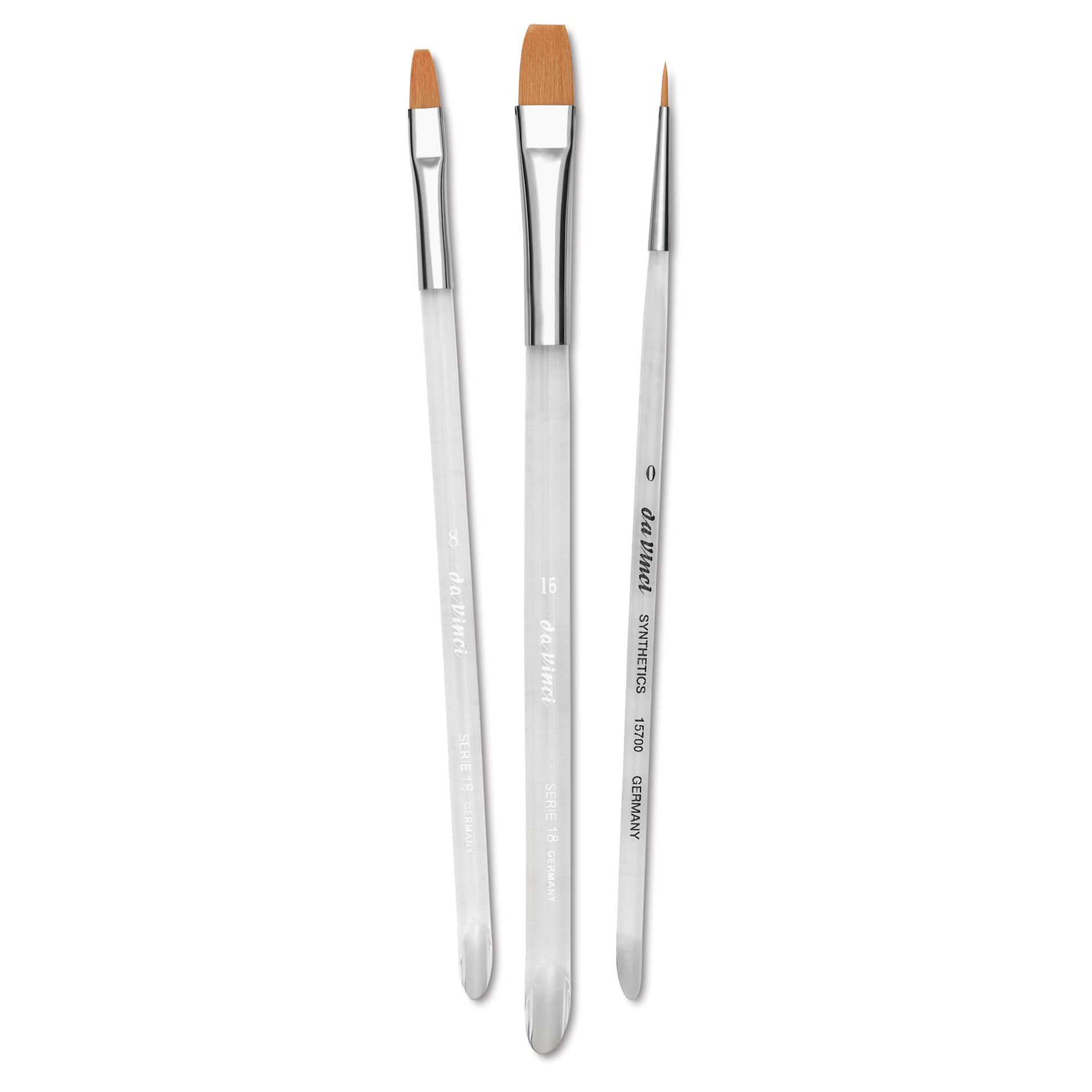 Da Vinci Nova Synthetic Brushes - Calligraphy Set, Short Handle, Set of 3, brushes laid out Da Vinci Nova Synthetic Brushes - Calligraphy Set, Short Handle, Set of 3, brushes laid out