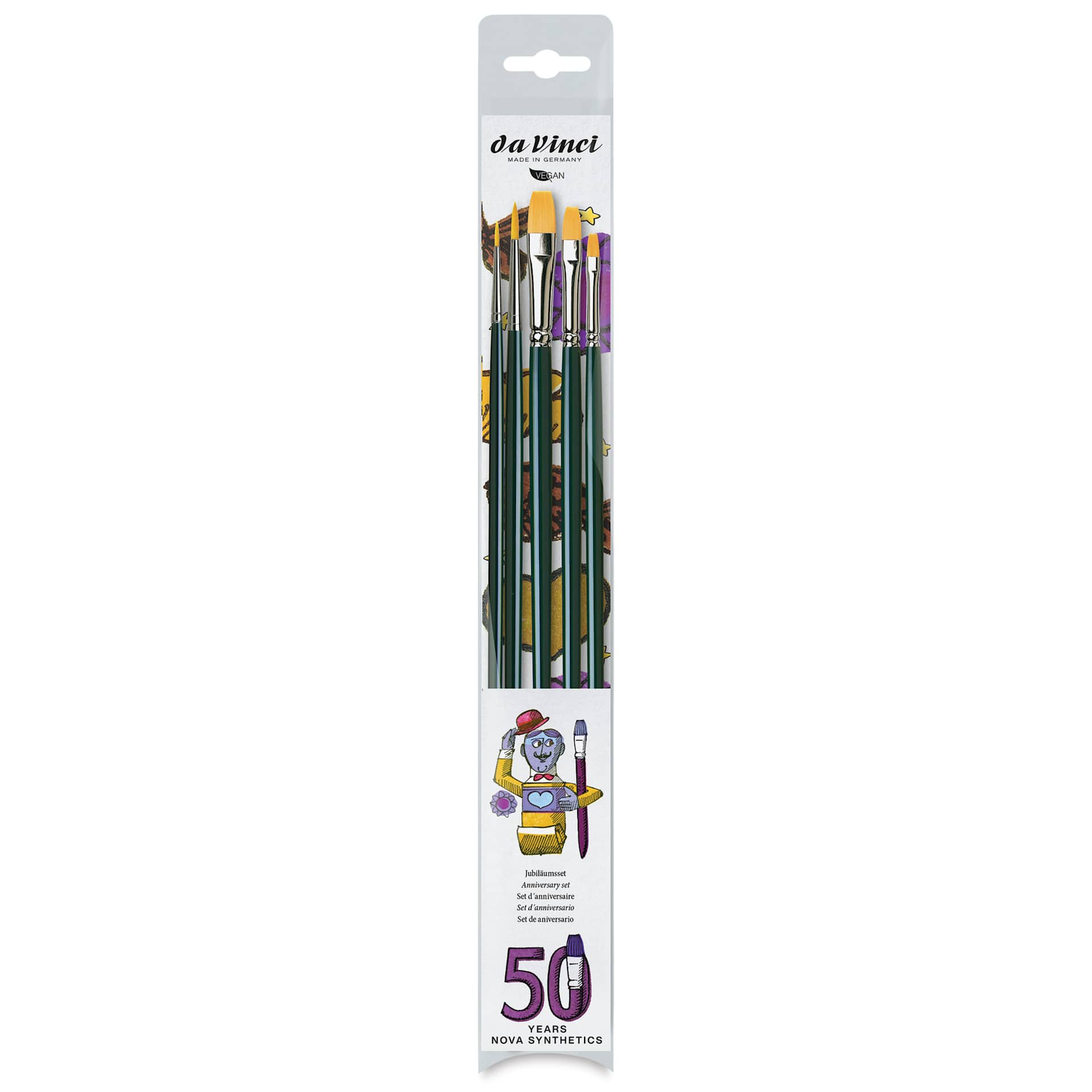 Da Vinci Nova Synthetic Brushes - 50th Anniversary Set, Long Handle, Set of 5, front of packaging