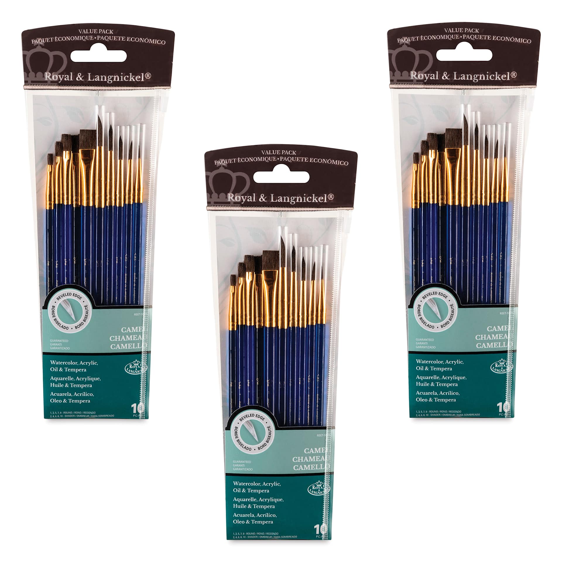 Royal Langnickel Classroom Assortment - Set of 30, front of three pouches with ten brushes each