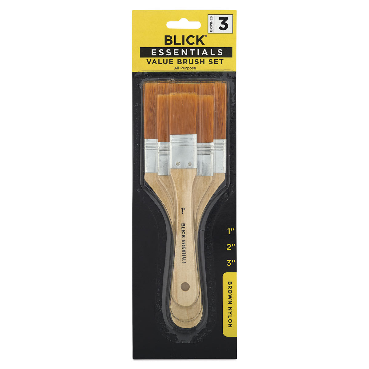 Blick Essentials Brown Nylon Value Brush Set, All Purpose Brushes, Set of 3. In package.