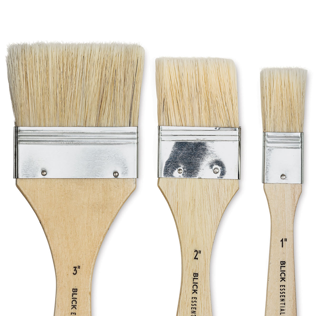 Blick Essentials Value Brush Set - Utility Brushes, Bristle, Set of 3 (close-up of brushes) Blick Essentials Value Brush Set - Utility Brushes, Bristle, Set of 3 (close-up of brushes)