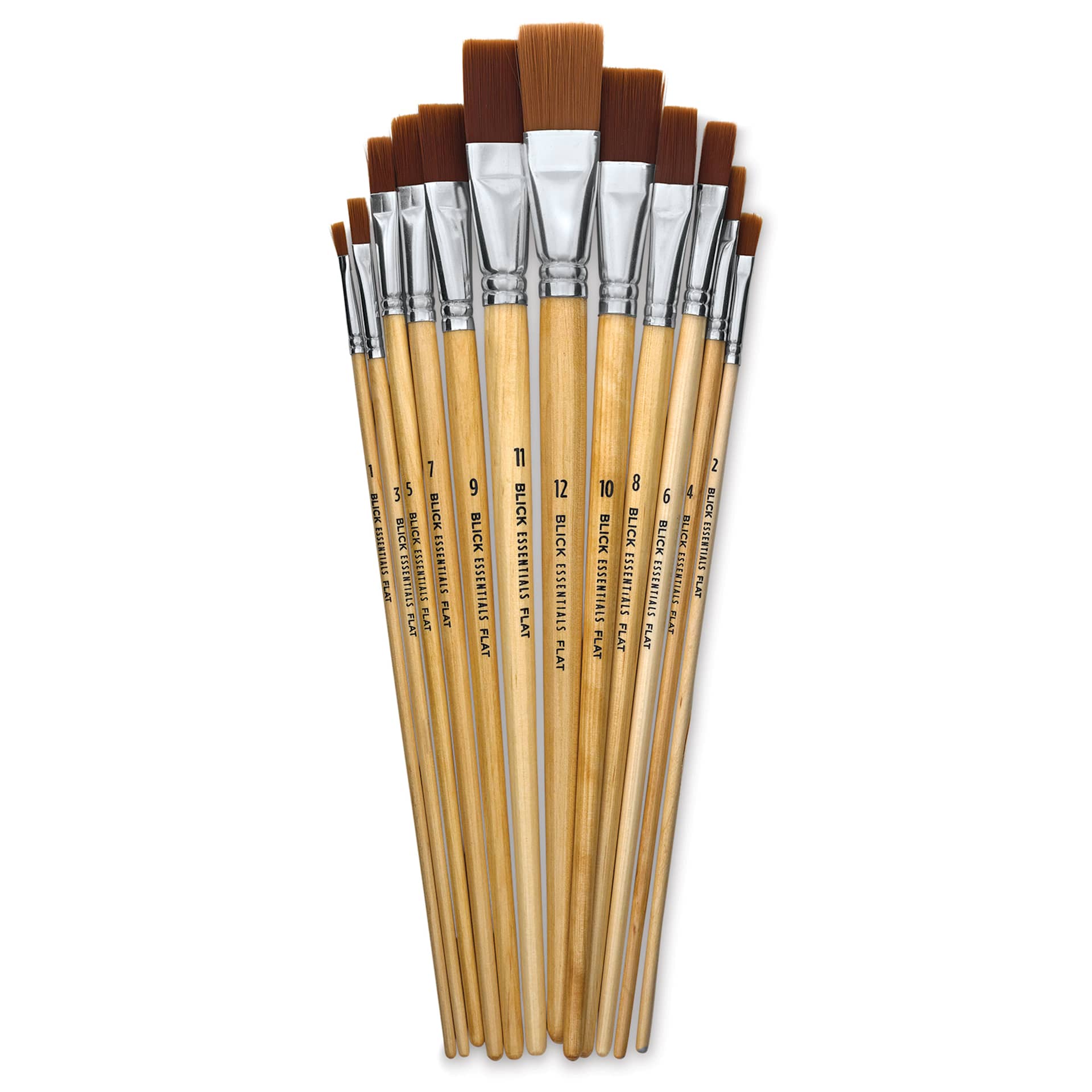Blick Essentials Value Brush Set - Flat Brushes, Brown Nylon, Set of 12