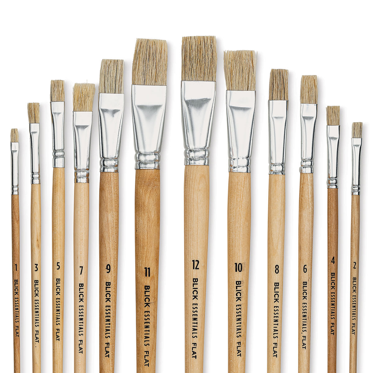 Blick Essentials Value Brush Set - Flat Brushes, Bristle, Set of 12 (close-up of brushes)