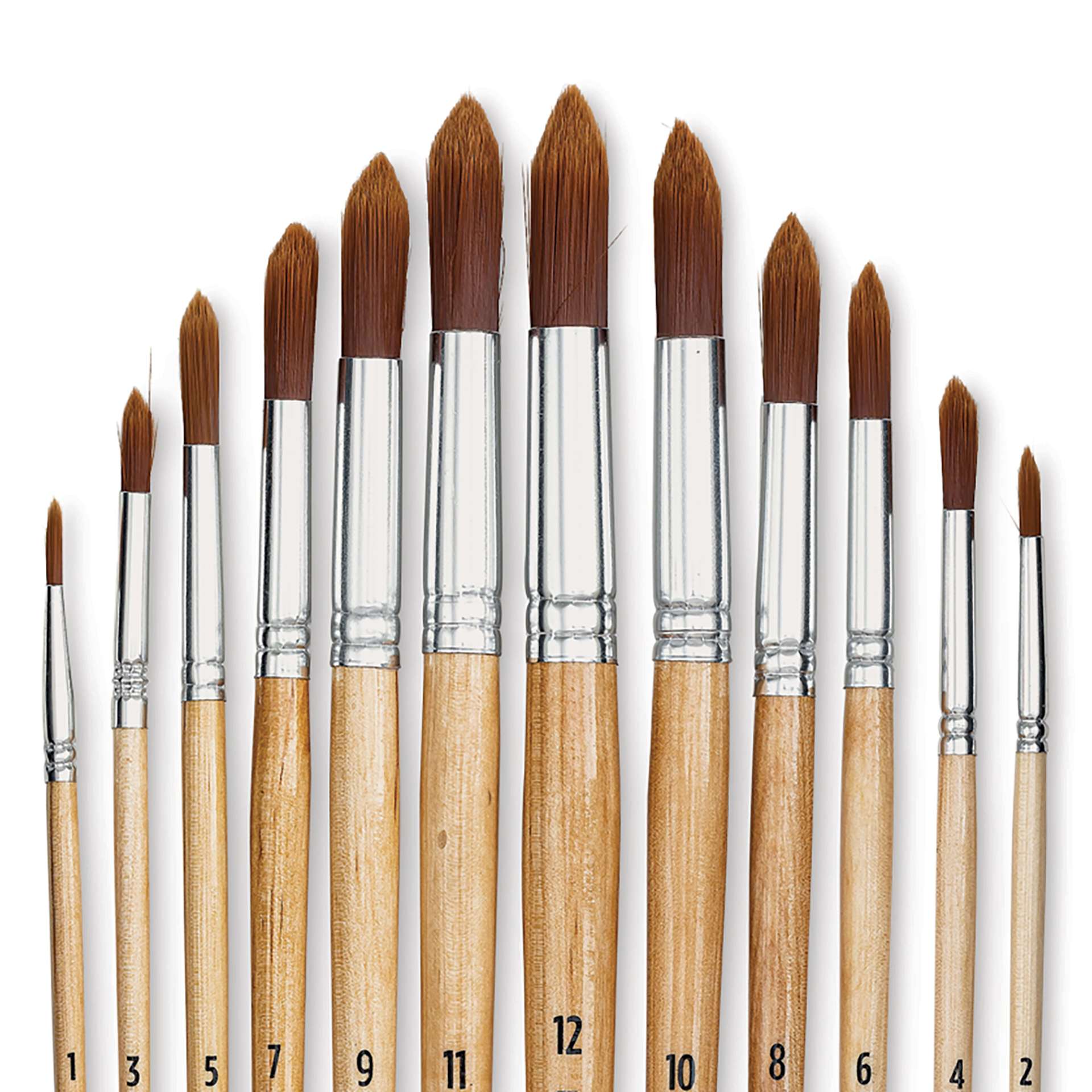 Blick Essentials Value Brush Set - Round Brushes, Brown Nylon, Set of 12, close up
