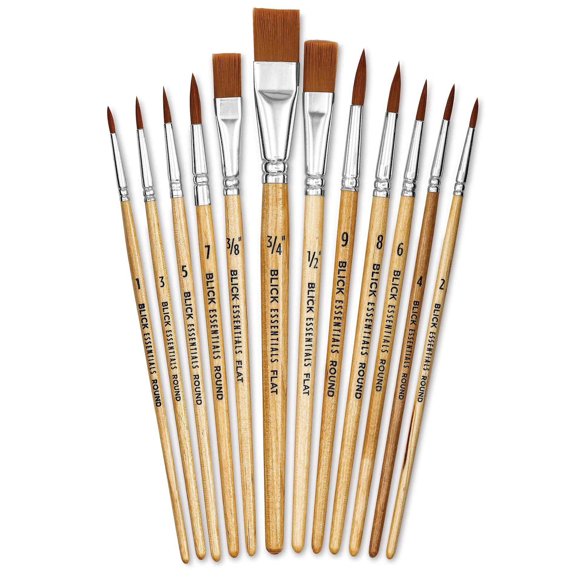 Blick Essentials Value Brush Set - Assorted Brushes, Brown Nylon, Set of 12