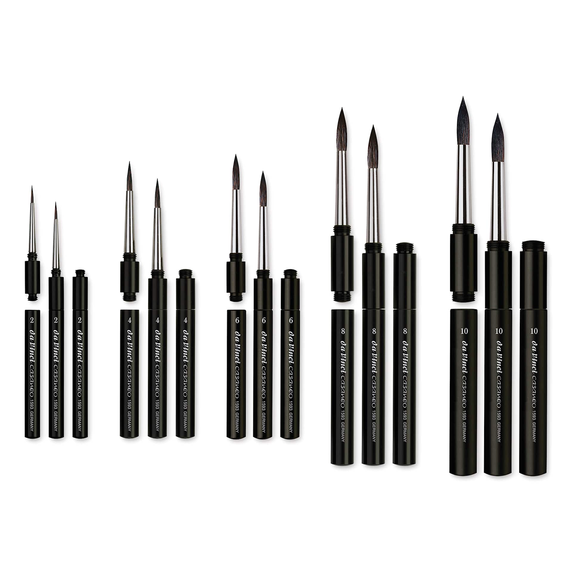 Synthetic Squirrel Watercolor Travel Brushes - Assorted Brushes shown open, closed and separated Synthetic Squirrel Watercolor Travel Brushes - Assorted Brushes shown open, closed and separated