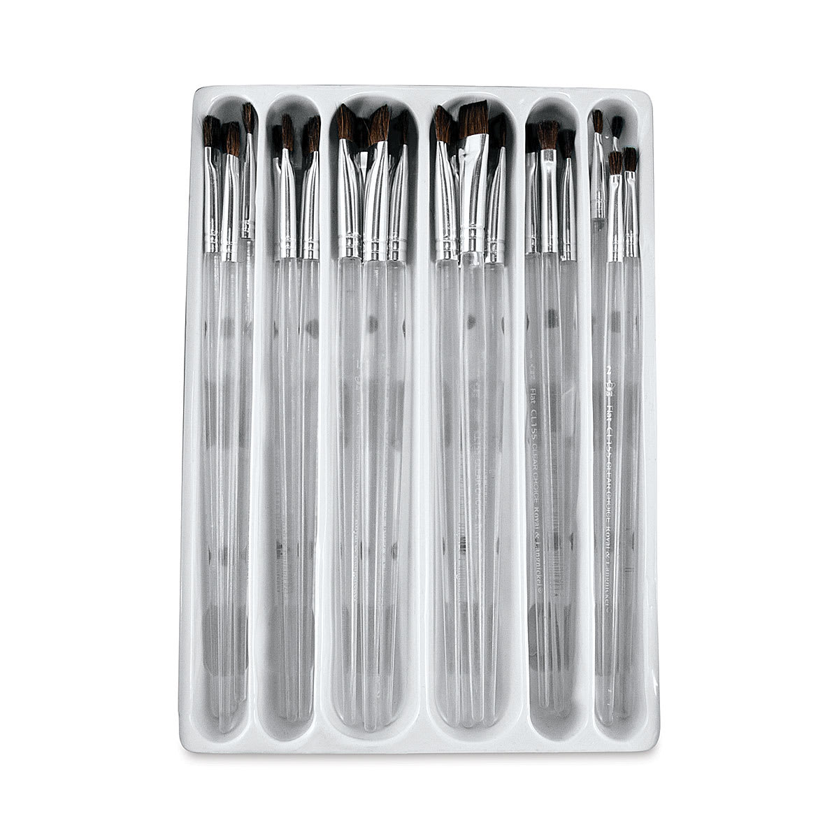 Clear Choice Soft Natural Hair Brushes Value Sets - 24 pc Flats shown in storage tray