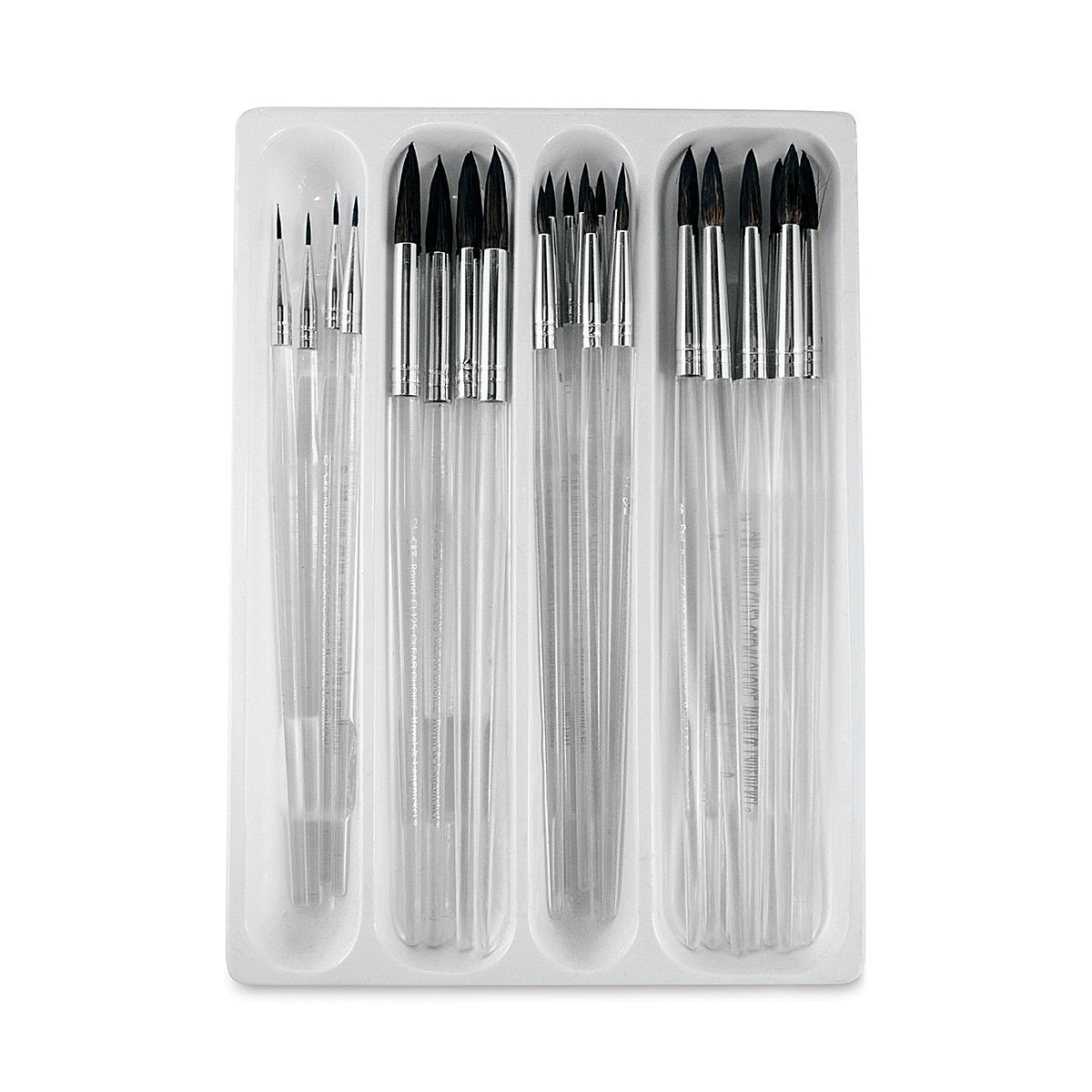 Clear Choice Soft Natural Hair Brushes Value Sets - 24 pc Rounds shown in storage tray