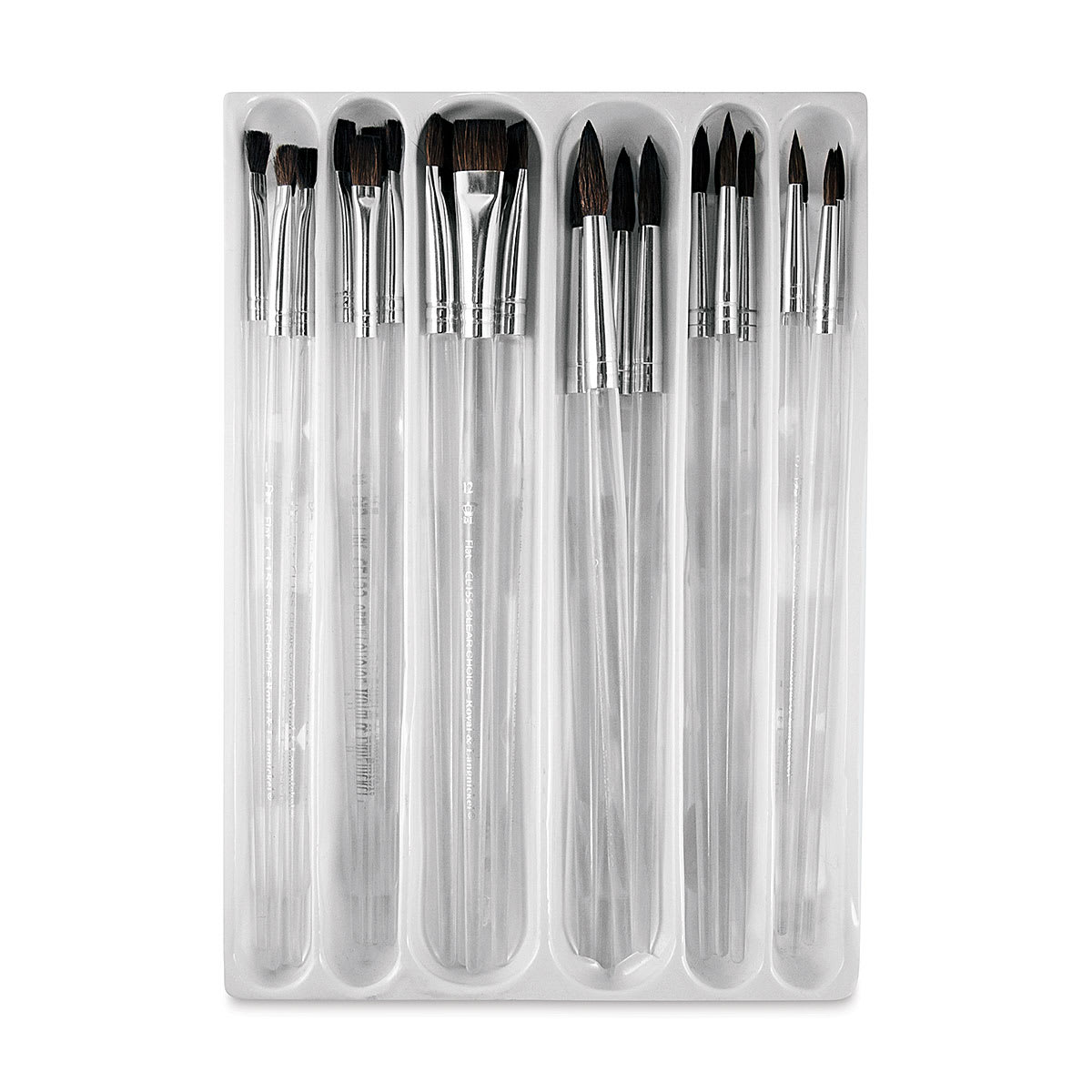 Clear Choice Soft Natural Hair Brushes Value Sets - 24 pc Flats and Rounds shown in storage tray