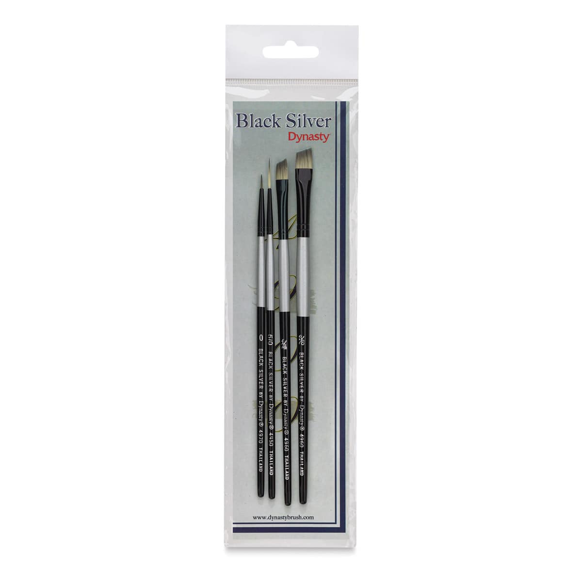 Dynasty Black Silver Synthetic Brushes - Set 2, Pkg of 4 in packaging