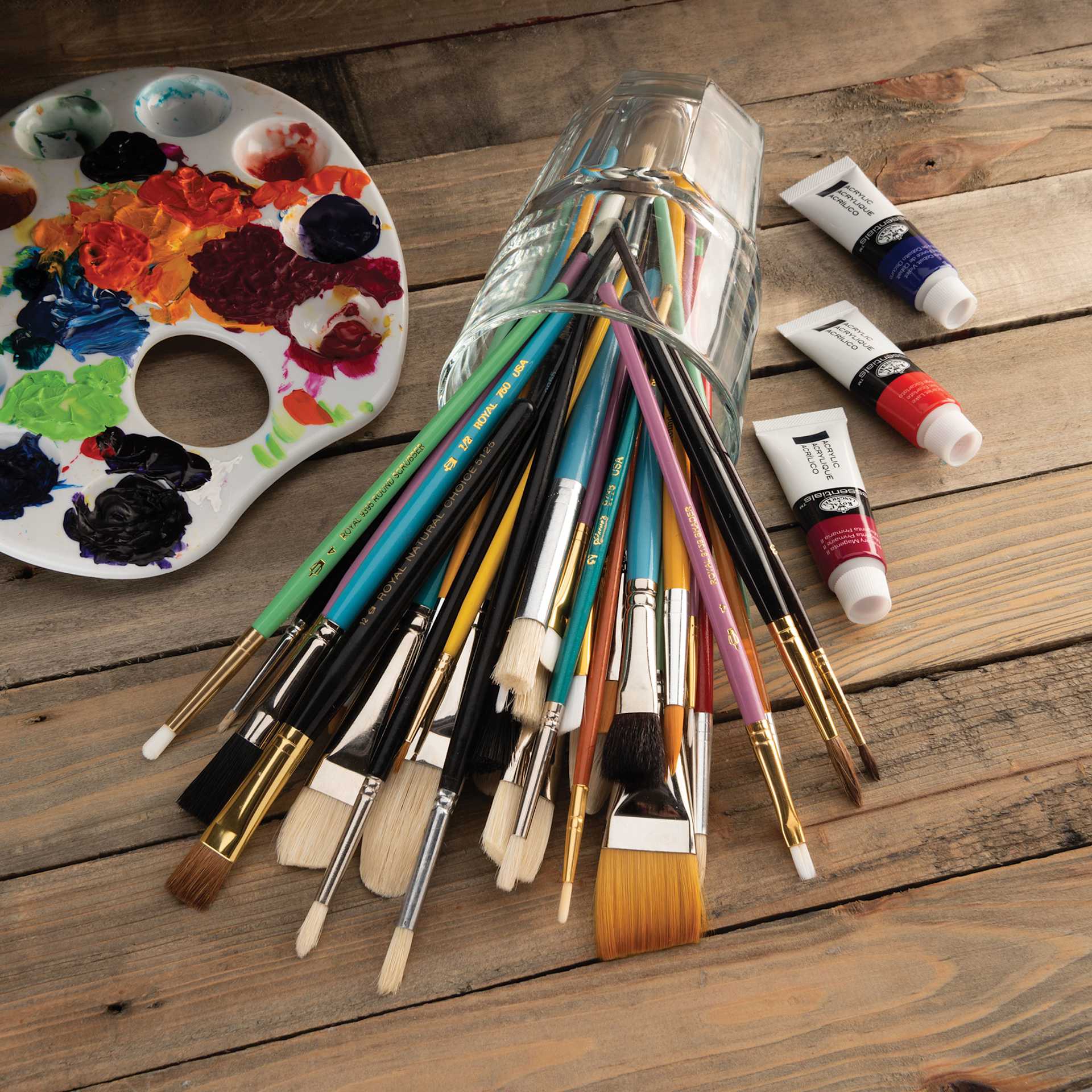 Royal & Langnickel Scratch and Dent Brushes - Assortment, Pkg of 50, brushes laid out flat on table