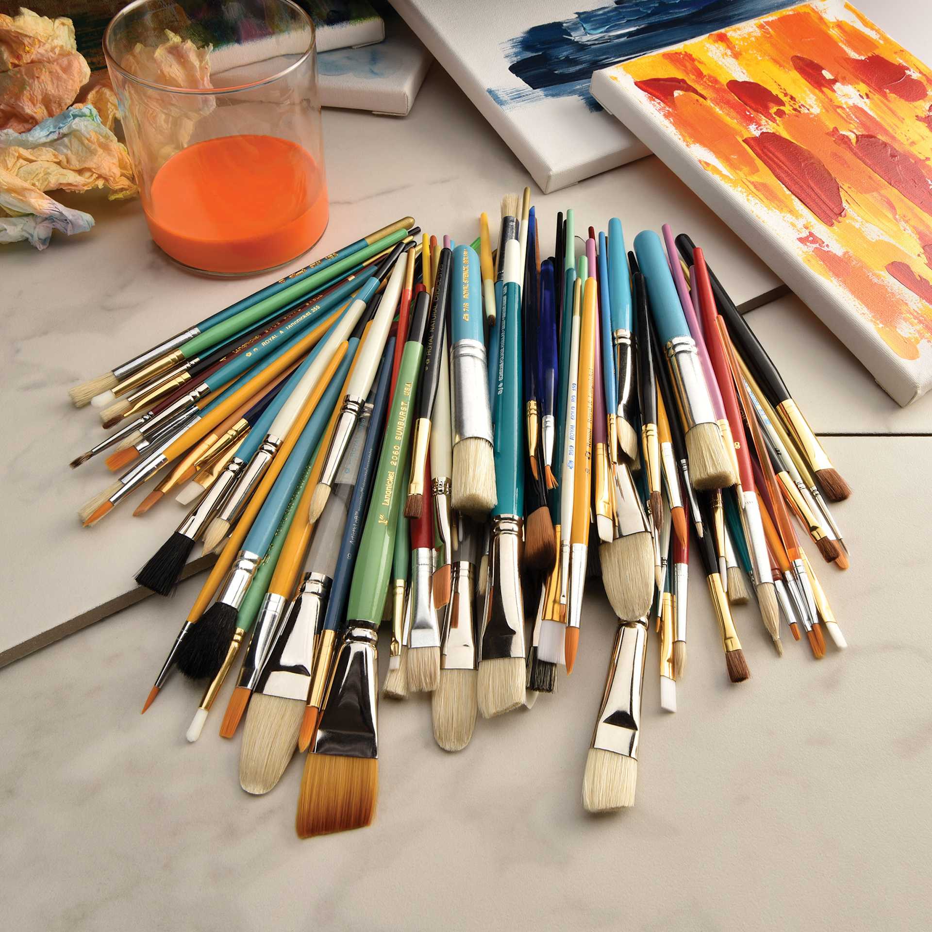 Royal & Langnickel Scratch and Dent Brushes - Assortment, Pkg of 100, brushes laid out flat on table Royal & Langnickel Scratch and Dent Brushes - Assortment, Pkg of 100, brushes laid out flat on table