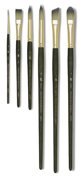 Princeton Umbria Series Synthetic Brushes - Assorted Long and Short handled brushes shown upright Princeton Umbria Series Synthetic Brushes - Assorted Long and Short handled brushes shown upright