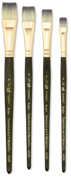 Princeton Umbria Series Synthetic Brushes -Assorted Bright Brushes shown upright Princeton Umbria Series Synthetic Brushes -Assorted Bright Brushes shown upright