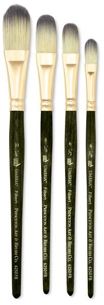 Princeton Umbria Series Synthetic Brushes - Assorted Filbert Brushes shown upright Princeton Umbria Series Synthetic Brushes - Assorted Filbert Brushes shown upright