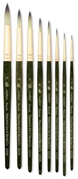 Princeton Umbria Series Synthetic Brushes - Assorted Round Brushes shown upright Princeton Umbria Series Synthetic Brushes - Assorted Round Brushes shown upright